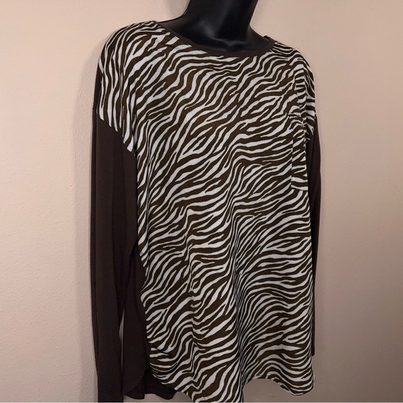 LARGE MICHAEL MICHAEL KORS BROWN ZEBRA PRINT TOP FAUX FUR FRONT - Picture 11 of 13